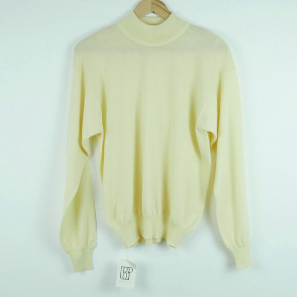 Vintage Large Mockneck Merino Wool Butter Yellow Pastel 90s Minimal Soft Girl - Picture 1 of 7